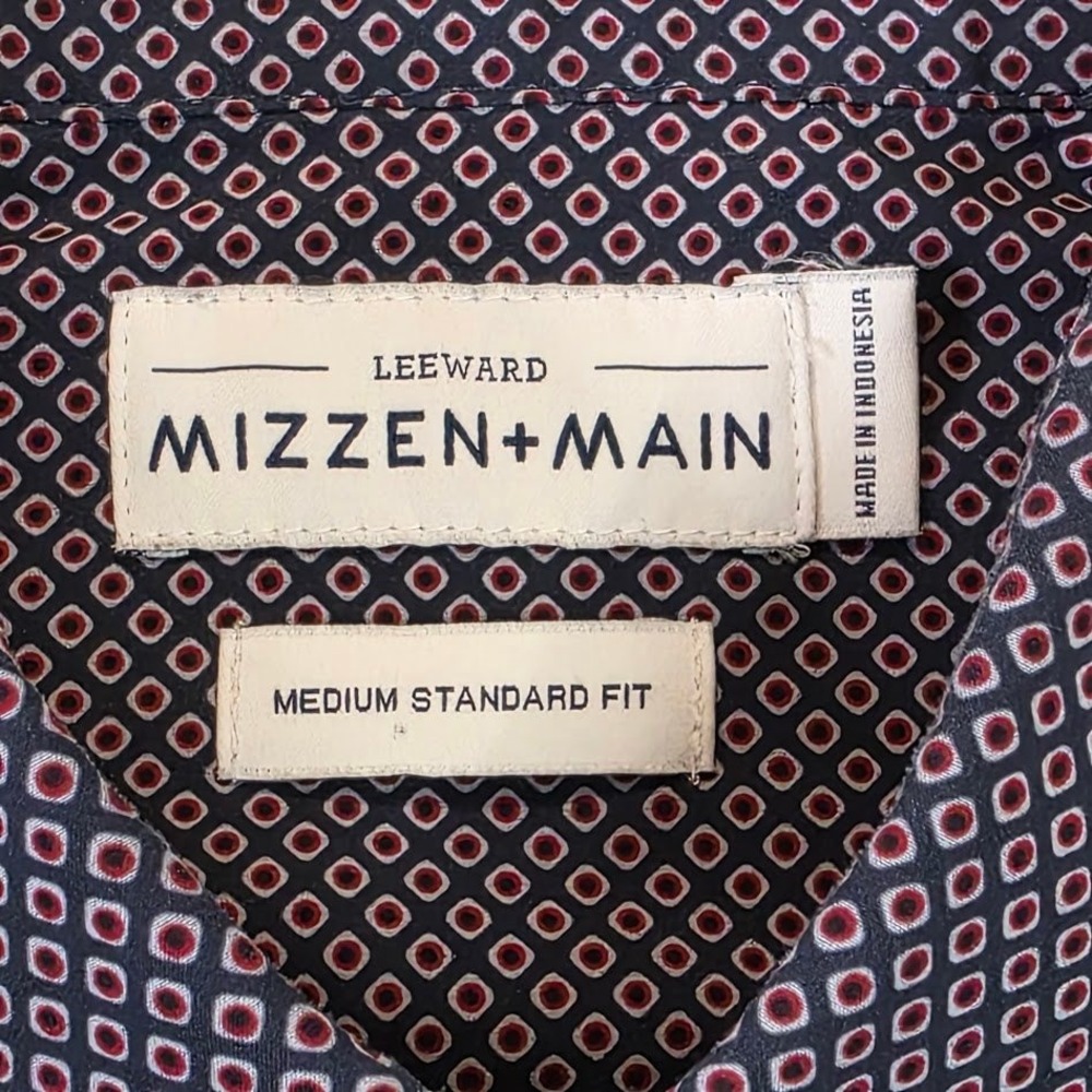 Mizzen+Main M Dress Shirt Navy Burgundy Print Leeward Standard Fit Performance - Picture 5 of 10